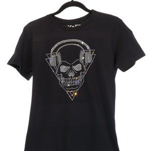 High Quality Rock Heavy Metal Skull Rhinestone Bling Bling Short Sleeve T-shirt